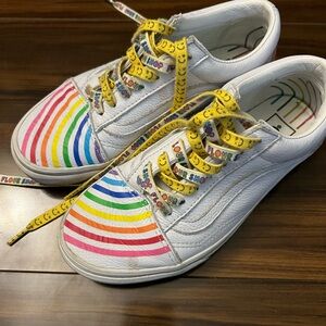 Vans White Sneakers with Rainbow Stripes
